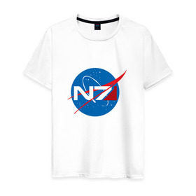Мужская футболка хлопок с принтом NASA N7 MASS EFFECT в Петрозаводске, 100% хлопок | прямой крой, круглый вырез горловины, длина до линии бедер, слегка спущенное плечо. | logo | n7 | nasa | space | логотип | масс эффект | н7 | наса