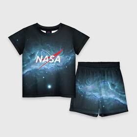 Детский костюм с шортами 3D с принтом NASA в Петрозаводске,  |  | galaxy | nasa | planet | star | астрономия | галактика | звезды | космос | надписи | наса | планета