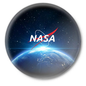 Значок с принтом NASA в Петрозаводске,  металл | круглая форма, металлическая застежка в виде булавки | Тематика изображения на принте: galaxy | nasa | planet | star | астрономия | галактика | звезды | космос | надписи | наса | планета