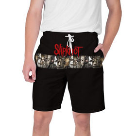 Мужские шорты 3D с принтом Slipknot в Петрозаводске,  полиэстер 100% | прямой крой, два кармана без застежек по бокам. Мягкая трикотажная резинка на поясе, внутри которой широкие завязки. Длина чуть выше колен | 