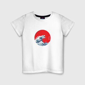 Детская футболка хлопок с принтом GODZILLA в Петрозаводске, 100% хлопок | круглый вырез горловины, полуприлегающий силуэт, длина до линии бедер | comic con | godzilla | gojira | logo | годзилла | знаки | иероглифы | лого | монстр | фильм | чудовище