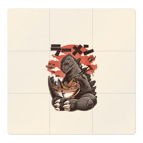 Магнитный плакат 3Х3 с принтом GODZILLA КУШАЕТ в Петрозаводске, Полимерный материал с магнитным слоем | 9 деталей размером 9*9 см | comic con | godzilla | gojira | logo | годзилла | знаки | иероглифы | лого | монстр | фильм | чудовище