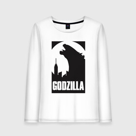 Женский лонгслив хлопок с принтом GODZILLA POSTER в Петрозаводске, 100% хлопок |  | comic con | godzilla | gojira | logo | годзилла | знаки | иероглифы | лого | монстр | фильм | чудовище