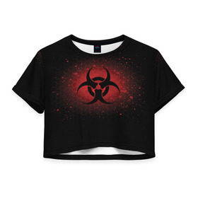 Женская футболка 3D укороченная с принтом Biohazard в Петрозаводске, 100% полиэстер | круглая горловина, длина футболки до линии талии, рукава с отворотами | biohazard | plague inc | биологическая опасность | знак