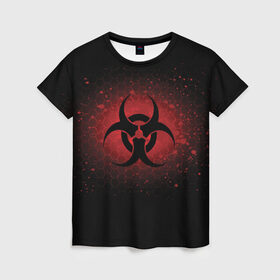 Женская футболка 3D с принтом Biohazard в Петрозаводске, 100% полиэфир ( синтетическое хлопкоподобное полотно) | прямой крой, круглый вырез горловины, длина до линии бедер | biohazard | plague inc | биологическая опасность | знак