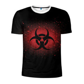 Мужская футболка 3D спортивная с принтом Biohazard в Петрозаводске, 100% полиэстер с улучшенными характеристиками | приталенный силуэт, круглая горловина, широкие плечи, сужается к линии бедра | biohazard | plague inc | биологическая опасность | знак