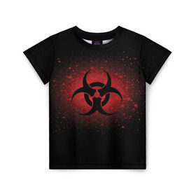 Детская футболка 3D с принтом Biohazard в Петрозаводске, 100% гипоаллергенный полиэфир | прямой крой, круглый вырез горловины, длина до линии бедер, чуть спущенное плечо, ткань немного тянется | biohazard | plague inc | биологическая опасность | знак