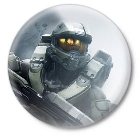 Значок с принтом Halo 5 в Петрозаводске,  металл | круглая форма, металлическая застежка в виде булавки | Тематика изображения на принте: halo | wars | космос | крепость | мир | ореол | оружие | реквием | стратегия | супер | фантастика