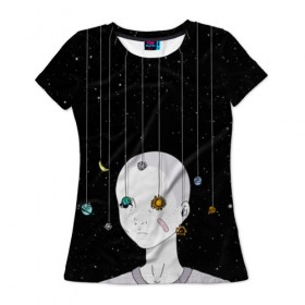 Женская футболка 3D с принтом Звездный мальчик в Петрозаводске, 100% полиэфир ( синтетическое хлопкоподобное полотно) | прямой крой, круглый вырез горловины, длина до линии бедер | звезды | планеты | солнечная система