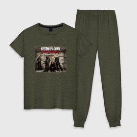 Женская пижама хлопок с принтом System of a Down в Петрозаводске, 100% хлопок | брюки и футболка прямого кроя, без карманов, на брюках мягкая резинка на поясе и по низу штанин | 