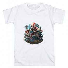 Мужская футболка хлопок с принтом God of War в Петрозаводске, 100% хлопок | прямой крой, круглый вырез горловины, длина до линии бедер, слегка спущенное плечо. | 