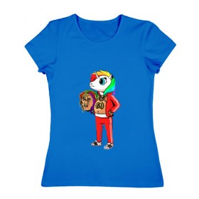 Женская футболка хлопок с принтом 69 rainbow в Петрозаводске, 100% хлопок | прямой крой, круглый вырез горловины, длина до линии бедер, слегка спущенное плечо | 6ix9ine | единорог | пони