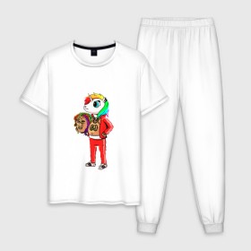 Мужская пижама хлопок с принтом 69 rainbow в Петрозаводске, 100% хлопок | брюки и футболка прямого кроя, без карманов, на брюках мягкая резинка на поясе и по низу штанин
 | 6ix9ine | единорог | пони