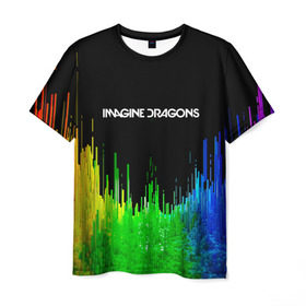 Мужская футболка 3D с принтом IMAGINE DRAGONS в Петрозаводске, 100% полиэфир | прямой крой, круглый вырез горловины, длина до линии бедер | Тематика изображения на принте: color | imagine dragons | logo | stripes | trend | абстракция | группа | линии | лого | рок | рэп | фирменные цвета