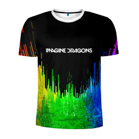 Мужская футболка 3D спортивная с принтом IMAGINE DRAGONS в Петрозаводске, 100% полиэстер с улучшенными характеристиками | приталенный силуэт, круглая горловина, широкие плечи, сужается к линии бедра | color | imagine dragons | logo | stripes | trend | абстракция | группа | линии | лого | рок | рэп | фирменные цвета