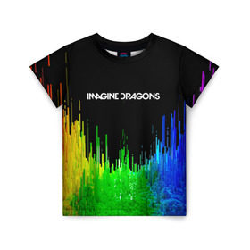 Детская футболка 3D с принтом IMAGINE DRAGONS в Петрозаводске, 100% гипоаллергенный полиэфир | прямой крой, круглый вырез горловины, длина до линии бедер, чуть спущенное плечо, ткань немного тянется | color | imagine dragons | logo | stripes | trend | абстракция | группа | линии | лого | рок | рэп | фирменные цвета