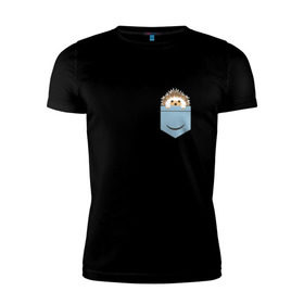 Мужская футболка премиум с принтом Ёжик в кармане в Петрозаводске, 92% хлопок, 8% лайкра | приталенный силуэт, круглый вырез ворота, длина до линии бедра, короткий рукав | еж | ёжик | ёжик в кармане | лес