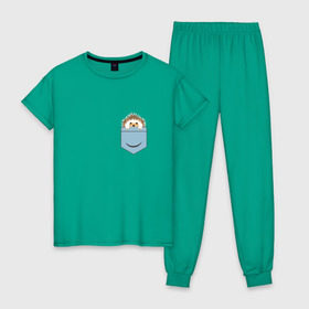 Женская пижама хлопок с принтом Ёжик в кармане в Петрозаводске, 100% хлопок | брюки и футболка прямого кроя, без карманов, на брюках мягкая резинка на поясе и по низу штанин | еж | ёжик | ёжик в кармане | лес