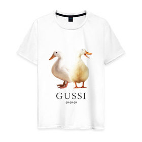 Мужская футболка хлопок с принтом Gussi в Петрозаводске, 100% хлопок | прямой крой, круглый вырез горловины, длина до линии бедер, слегка спущенное плечо. | gucci | gussi | гусь | гучи | гуччи