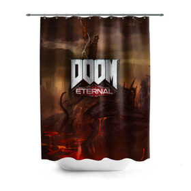 Штора 3D для ванной с принтом DOOM Eternal в Петрозаводске, 100% полиэстер | плотность материала — 100 г/м2. Стандартный размер — 146 см х 180 см. По верхнему краю — пластиковые люверсы для креплений. В комплекте 10 пластиковых колец | doom | doomguy | slayer | вечный | дум | думгай | палач рока