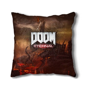 Подушка 3D с принтом DOOM Eternal в Петрозаводске, наволочка – 100% полиэстер, наполнитель – холлофайбер (легкий наполнитель, не вызывает аллергию). | состоит из подушки и наволочки. Наволочка на молнии, легко снимается для стирки | doom | doomguy | slayer | вечный | дум | думгай | палач рока