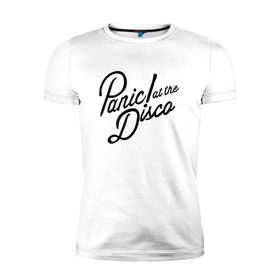 Мужская футболка премиум с принтом Panic at the disco logo в Петрозаводске, 92% хлопок, 8% лайкра | приталенный силуэт, круглый вырез ворота, длина до линии бедра, короткий рукав | Тематика изображения на принте: brendon urie | patd | spencer smith | tyan ross