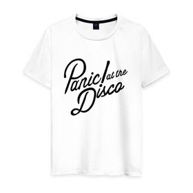Мужская футболка хлопок с принтом Panic at the disco logo в Петрозаводске, 100% хлопок | прямой крой, круглый вырез горловины, длина до линии бедер, слегка спущенное плечо. | brendon urie | patd | spencer smith | tyan ross