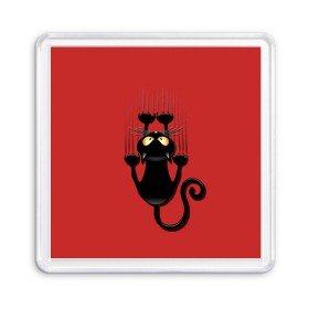 Магнит 55*55 с принтом Черный Кот в Петрозаводске, Пластик | Размер: 65*65 мм; Размер печати: 55*55 мм | Тематика изображения на принте: black | cat | cats | кот | котенок | коты | кошка | кошки | красный | черная