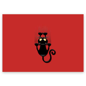 Поздравительная открытка с принтом Черный Кот в Петрозаводске, 100% бумага | плотность бумаги 280 г/м2, матовая, на обратной стороне линовка и место для марки
 | black | cat | cats | кот | котенок | коты | кошка | кошки | красный | черная
