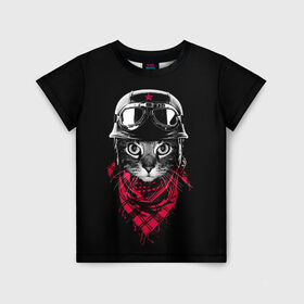 Детская футболка 3D с принтом Кот Пилот в Петрозаводске, 100% гипоаллергенный полиэфир | прямой крой, круглый вырез горловины, длина до линии бедер, чуть спущенное плечо, ткань немного тянется | cat | cats | kitty | pilot | pussy | scarf | кот | котенок | котик | очки | пилот | шарф | шлем