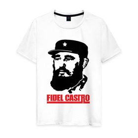 Мужская футболка хлопок с принтом Фидель Кастро в Петрозаводске, 100% хлопок | прямой крой, круглый вырез горловины, длина до линии бедер, слегка спущенное плечо. | Тематика изображения на принте: 