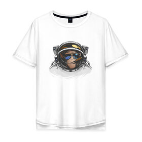 Мужская футболка хлопок Oversize с принтом Обезьяна астронавт в Петрозаводске, 100% хлопок | свободный крой, круглый ворот, “спинка” длиннее передней части | Тематика изображения на принте: астронавт | космонавт | космос | обезьяна | обезьяна арт | обезьяна рисунок