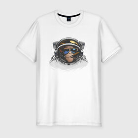 Мужская футболка премиум с принтом Обезьяна астронавт в Петрозаводске, 92% хлопок, 8% лайкра | приталенный силуэт, круглый вырез ворота, длина до линии бедра, короткий рукав | астронавт | космонавт | космос | обезьяна | обезьяна арт | обезьяна рисунок