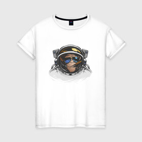 Женская футболка хлопок с принтом Обезьяна астронавт в Петрозаводске, 100% хлопок | прямой крой, круглый вырез горловины, длина до линии бедер, слегка спущенное плечо | астронавт | космонавт | космос | обезьяна | обезьяна арт | обезьяна рисунок