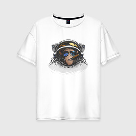 Женская футболка хлопок Oversize с принтом Обезьяна астронавт в Петрозаводске, 100% хлопок | свободный крой, круглый ворот, спущенный рукав, длина до линии бедер
 | астронавт | космонавт | космос | обезьяна | обезьяна арт | обезьяна рисунок