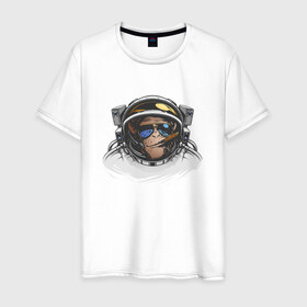 Мужская футболка хлопок с принтом Обезьяна астронавт в Петрозаводске, 100% хлопок | прямой крой, круглый вырез горловины, длина до линии бедер, слегка спущенное плечо. | астронавт | космонавт | космос | обезьяна | обезьяна арт | обезьяна рисунок