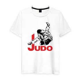 Мужская футболка хлопок с принтом Дзюдо в Петрозаводске, 100% хлопок | прямой крой, круглый вырез горловины, длина до линии бедер, слегка спущенное плечо. | boxing | champion | fight | fist | japan | judo | jujutsu | kick | ring | sport | бой | дзюдзюцу | дзюдо | кулак | ринг | спорт | удар | чемпион | япония