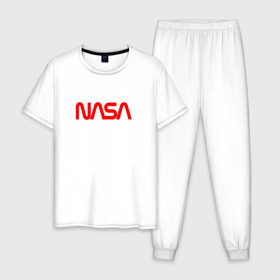 Мужская пижама хлопок с принтом NASA red в Петрозаводске, 100% хлопок | брюки и футболка прямого кроя, без карманов, на брюках мягкая резинка на поясе и по низу штанин
 | Тематика изображения на принте: nasa | наса
