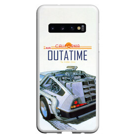 Чехол для Samsung Galaxy S10 с принтом De Lorean Outatime в Петрозаводске, Силикон | Область печати: задняя сторона чехла, без боковых панелей | Тематика изображения на принте: 