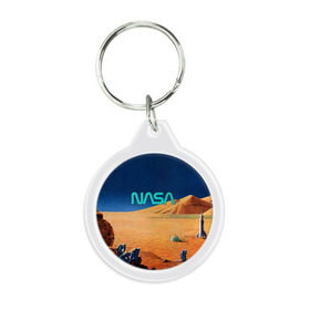 Брелок круглый с принтом NASA on Mars в Петрозаводске, пластик и полированная сталь | круглая форма, металлическое крепление в виде кольца | Тематика изображения на принте: 