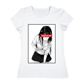 Женская футболка хлопок с принтом SENPAI в Петрозаводске, 100% хлопок | прямой крой, круглый вырез горловины, длина до линии бедер, слегка спущенное плечо | ahegao | anime | senpai | аниме | ахегао | культура | сенпай | тренд