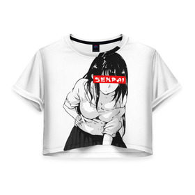 Женская футболка 3D укороченная с принтом SENPAI в Петрозаводске, 100% полиэстер | круглая горловина, длина футболки до линии талии, рукава с отворотами | ahegao | anime | senpai | аниме | ахегао | культура | сенпай | тренд