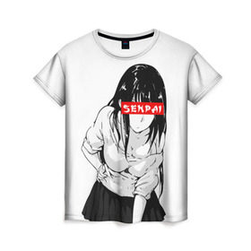 Женская футболка 3D с принтом SENPAI в Петрозаводске, 100% полиэфир ( синтетическое хлопкоподобное полотно) | прямой крой, круглый вырез горловины, длина до линии бедер | ahegao | anime | senpai | аниме | ахегао | культура | сенпай | тренд