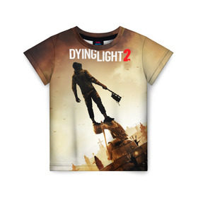 Детская футболка 3D с принтом Dying Light 2 в Петрозаводске, 100% гипоаллергенный полиэфир | прямой крой, круглый вырез горловины, длина до линии бедер, чуть спущенное плечо, ткань немного тянется | action | city | dying light | game | postapocalypse | sky | zombie | город | игра | персонаж | постапокалипсис