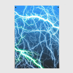 Постер с принтом РАЗРЯДЫ МОЛНИЙ в Петрозаводске, 100% бумага
 | бумага, плотность 150 мг. Матовая, но за счет высокого коэффициента гладкости имеет небольшой блеск и дает на свету блики, но в отличии от глянцевой бумаги не покрыта лаком | blue | epic | green | lightning | rain | storm | stripes | texture | thunder | гроза | гром | дождь | зеленый | линии | молнии | молния | пафосные | полосы | разряды | синий | текстура | шторм | эпичные | яркие