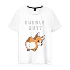 Мужская футболка хлопок с принтом Bubble butt в Петрозаводске, 100% хлопок | прямой крой, круглый вырез горловины, длина до линии бедер, слегка спущенное плечо. | корги