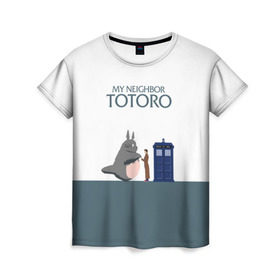Женская футболка 3D с принтом Мой сосед Тоторо в Петрозаводске, 100% полиэфир ( синтетическое хлопкоподобное полотно) | прямой крой, круглый вырез горловины, длина до линии бедер | 10 доктор | doctor who | my neighbor totoro | tardis | totoro | десятый доктор | доктор кто | тардис | тоторо