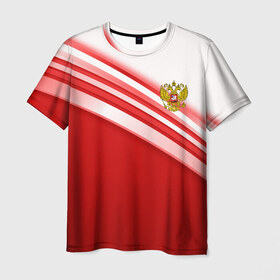 Мужская футболка 3D с принтом RUSSIA SPORT в Петрозаводске, 100% полиэфир | прямой крой, круглый вырез горловины, длина до линии бедер | russia | sport | герб | россия | русский | символика рф | спорт | спортивный | униформа | форма | я русский