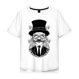 Мужская футболка хлопок Oversize с принтом Steampunk Man в Петрозаводске, 100% хлопок | свободный крой, круглый ворот, “спинка” длиннее передней части | Тематика изображения на принте: man | steampunk | мужчина | очки | стимпанк | шляпа