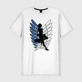 Мужская футболка премиум с принтом Mikasa в Петрозаводске, 92% хлопок, 8% лайкра | приталенный силуэт, круглый вырез ворота, длина до линии бедра, короткий рукав | Тематика изображения на принте: anime | attack on titan | аниме | атака титанов